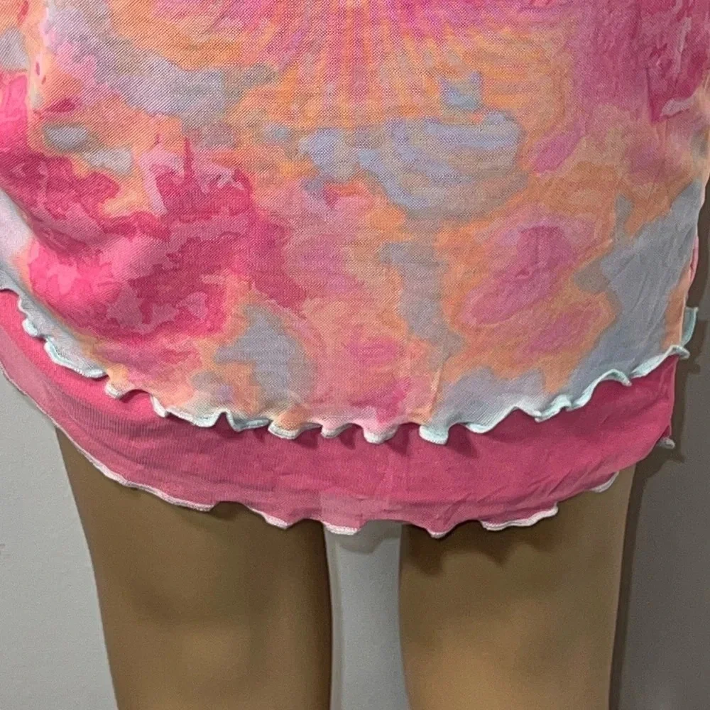 Wild Fable,M,pink /orange tie-dye,cinched side drawstring HiLo‎ scalloped hem